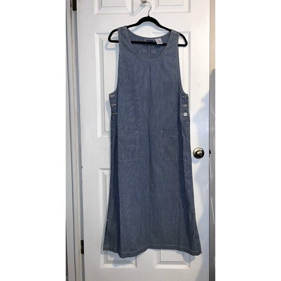 Erika & Co. Dresses & Skirts - ERIKA & CO. Y2K Denim Thin Stripe Dungarees Maxi Jumper Dress Sz L